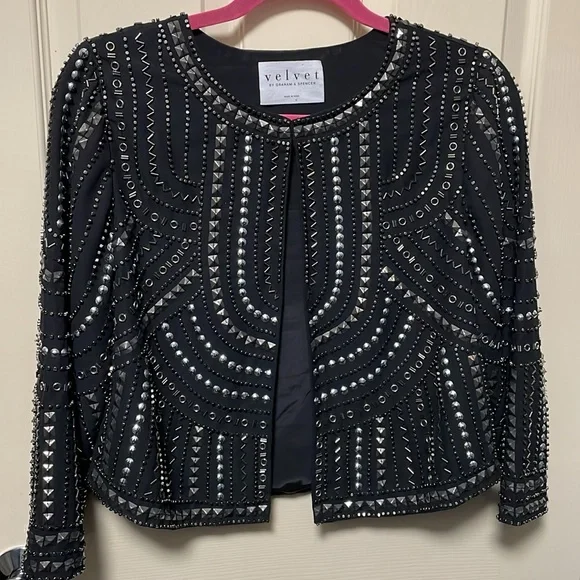 Black Beaded Blazer Evening Jacket - Picture 2 of 6